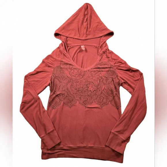prAna Terracotta Graphic V-Neck Hoodie Pullover Size Small - Picture 1 of 10
